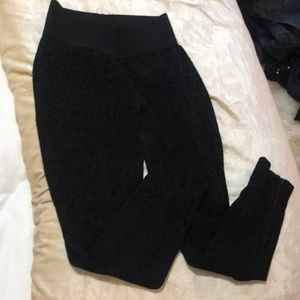 Zara Black Leggings with Tonal Leopard Velvet